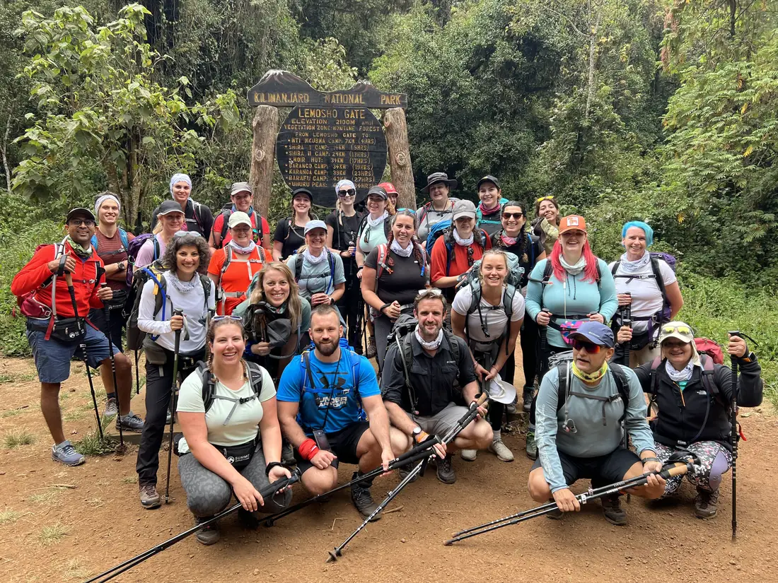 A large charity group at the Kilimanjaro gate